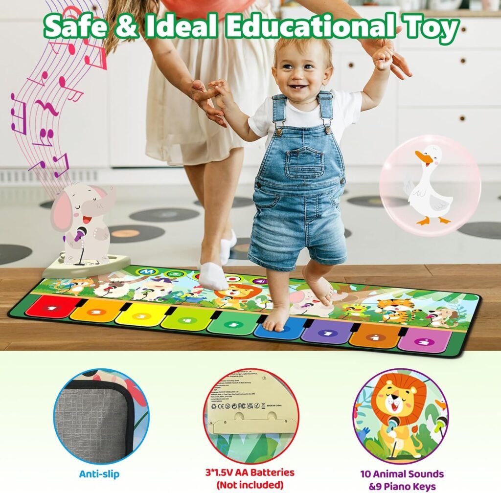 Rodzon Baby Spielzeug ab 1 Jahr, Musikmatte Kinder mit 19 Liedern 10 Tieren, Kinderspielzeug ab 1 2 3 4 Jahre Klaviermatte Piano Matte Tanzmatte Geschenk für Kinder Mädchen Junge Weihnachts Geburtstag