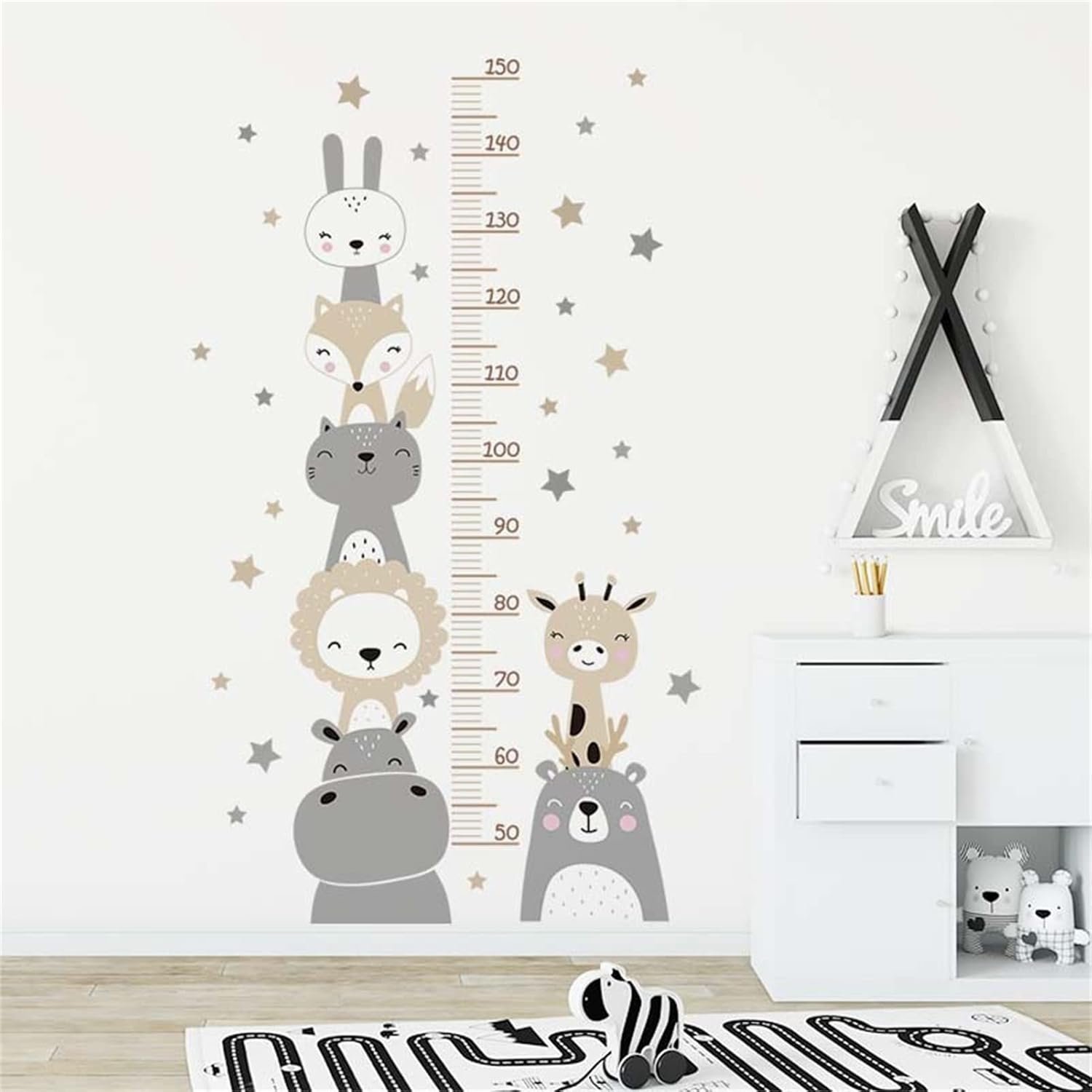 EXQUILEG Childrens Height Chart Wall Sticker Height Chart Child Forest Animals Wall Sticker Removable DIY Wall Picture Wall Sticker for Childrens Brick Decoration (Grey)