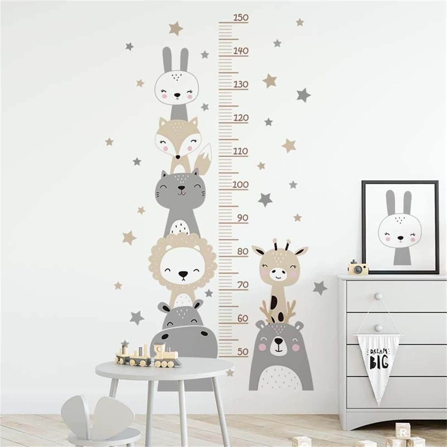 EXQUILEG Childrens Height Chart Wall Sticker Height Chart Child Forest Animals Wall Sticker Removable DIY Wall Picture Wall Sticker for Childrens Brick Decoration (Grey)