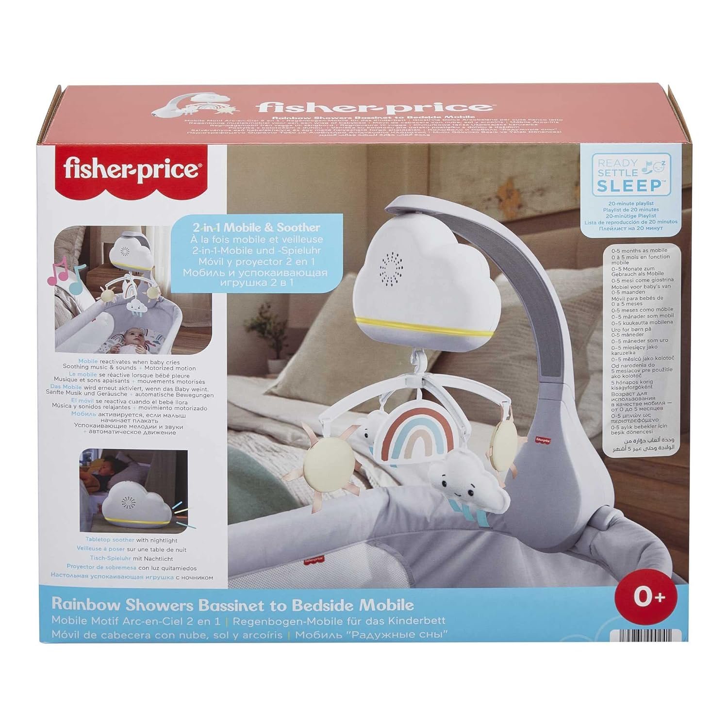 Fisher-Price HBP40 Rainbow Mobile for Baby Cot, Table Music Box and for Babies and Toddlers, Playmobile Baby, HBP40