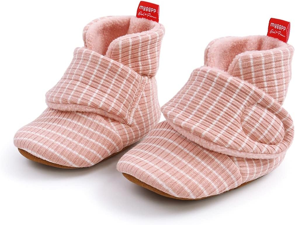Sehfupoye Toddler Baby Boys Girls Cotton Booties Shoes Striped Soft Sole Newborn First Hiking Shoes Warm Fleece Boots 0-18M
