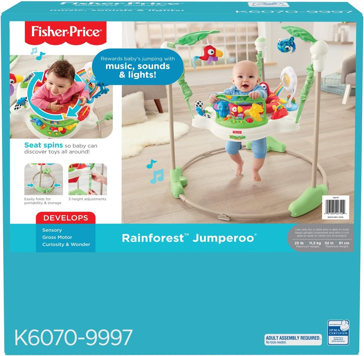 Fisher-Price K7198 Rainforest Jumperoo Baby hopper with height-adjustable toys