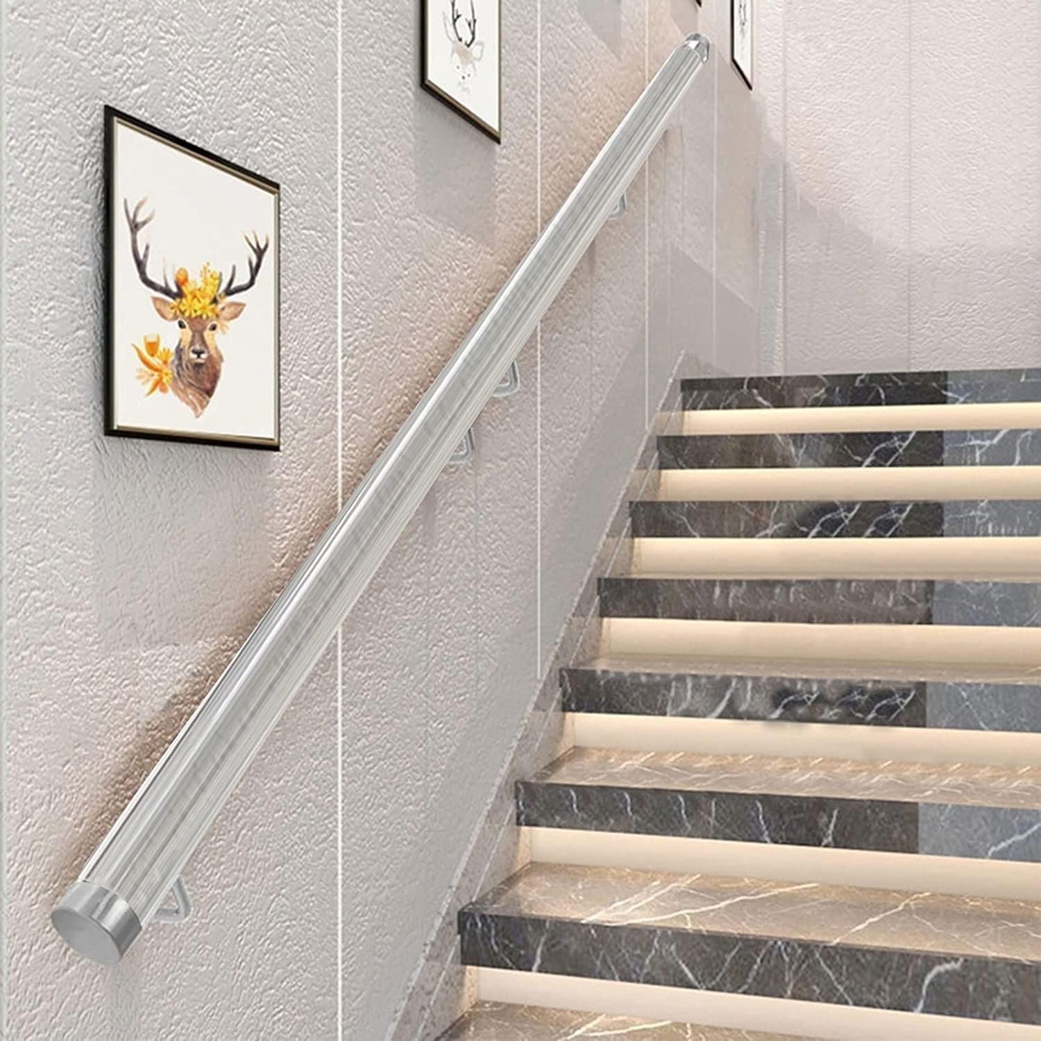 Handrail Indoor Hallway Loft Stair Handrail, Elderly Child Safety Acrylic Transparent Handrails for Indoor Stairs Commercial Bar Wall Decoration Railing (Color : Gold Brackets, Size : 220C