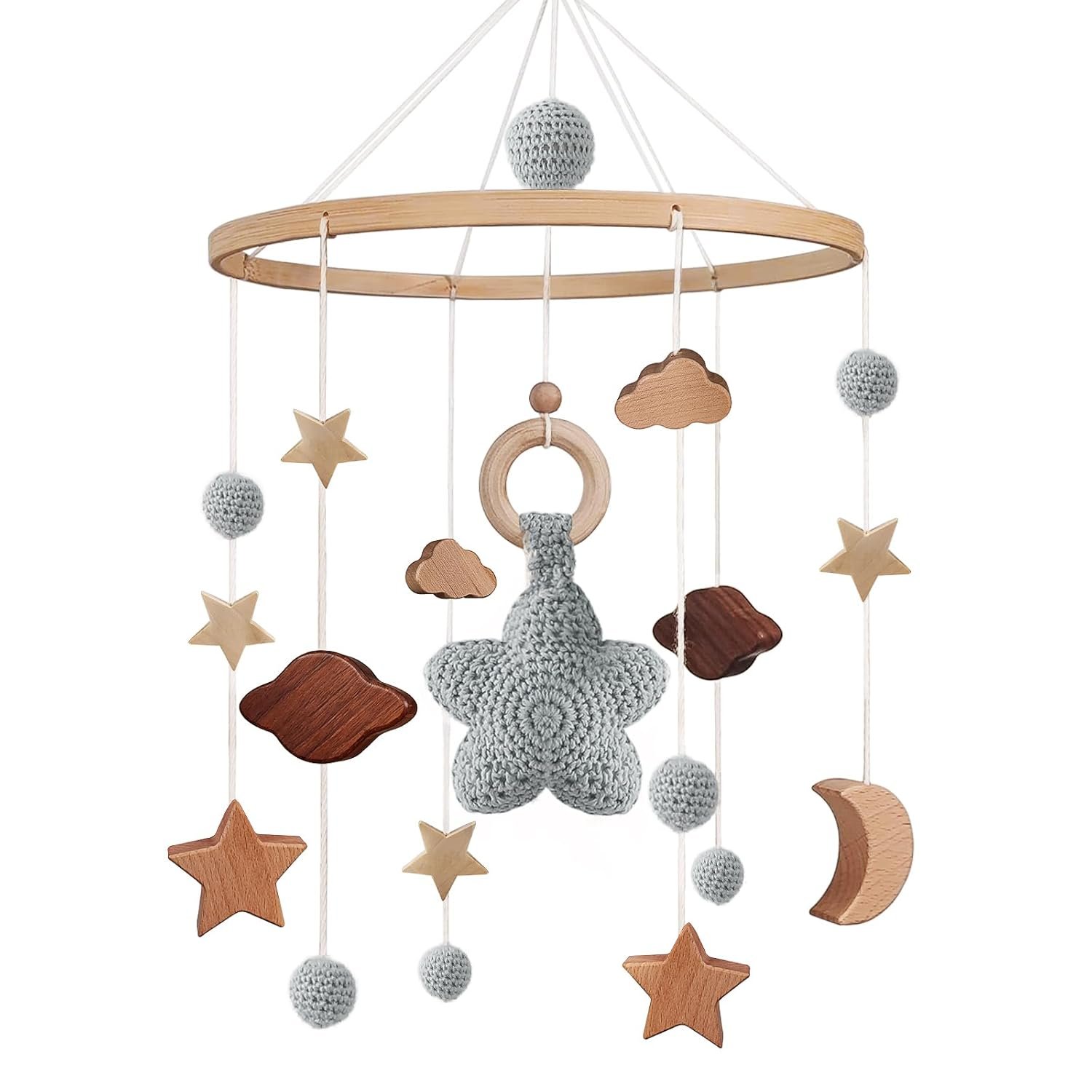 SWECOMZE Mobile Baby Bed Bell with Stars Wooden Girls Hanging Mobile Wind Chime for Cot Bed