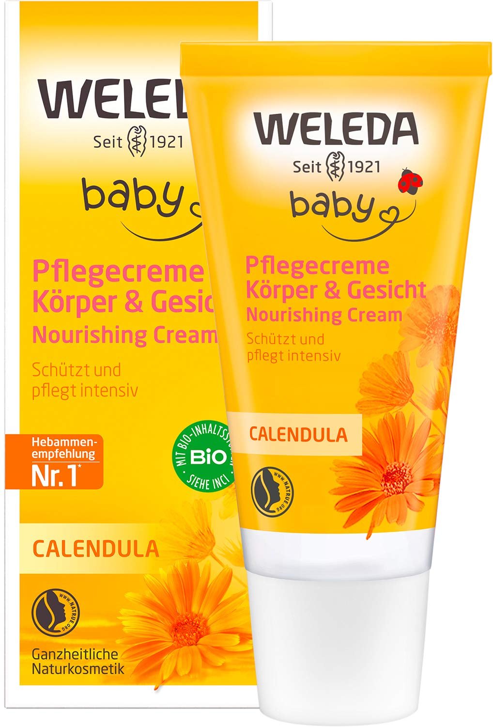 WELEDA Organic Baby Calendula Care Cream Body  Face 30 ml - Natural Cosmetics Face Cream / Skin Cream with Sesame Oil  Lanolin for Care of Dry Skin Baby Care Moisturising Cream for Babies and